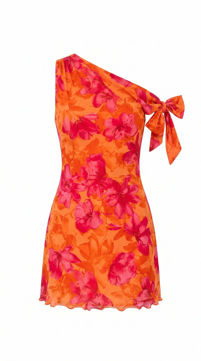 Stilvolles Minikleid mit floralem Print, Off-Shoulder-Design, ärmellosen Trägern und fließendem Schn
