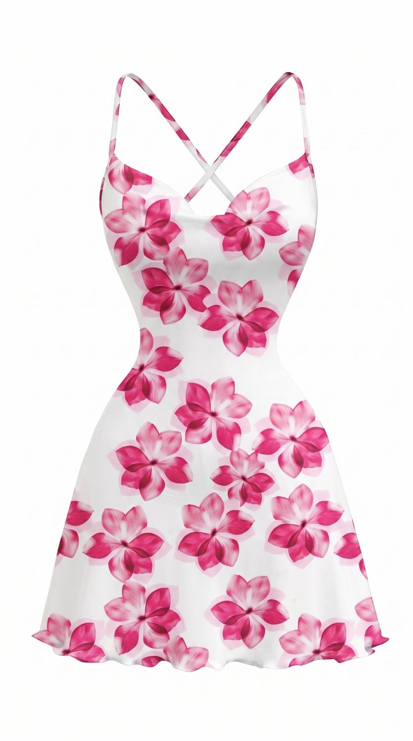 Elegantes Frühjahrs- und Sommerkleid mit Blumenprint, Off-Shoulder-Ausschnitt, rückenfreiem Design u