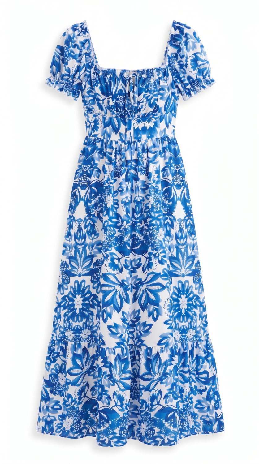 Bezauberndes Kleid mit Blumenprint, Puffärmeln, schmeichelhaftem Bindebund-Design und fließender Boh