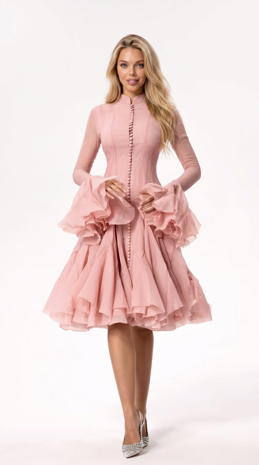 Robe mini tendance avec un design patchwork plissé irrégulier, des manches lanterne élégantes et une