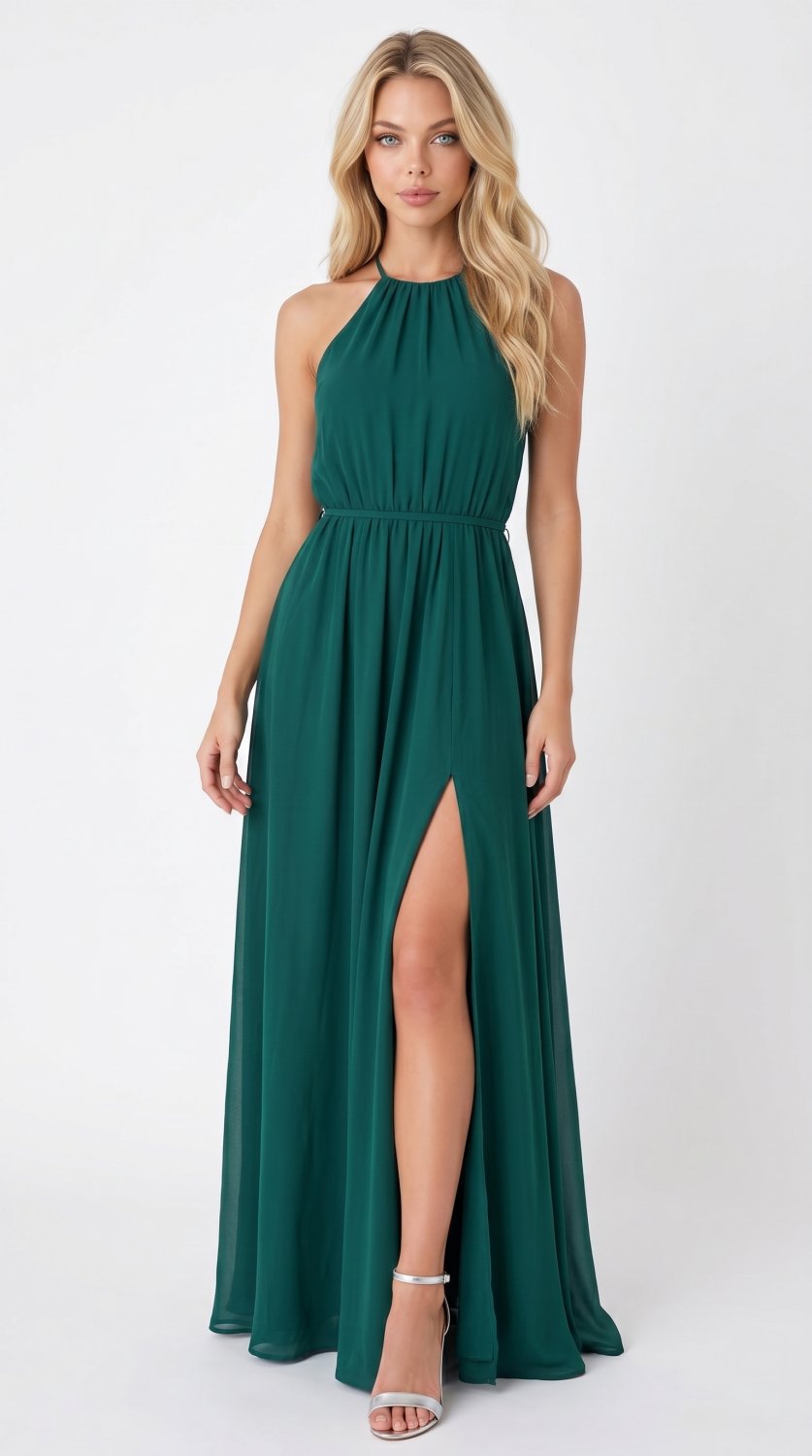 Elegantes Boho-Maxikleid mit fließender Silhouette, stylischem hohem Seitenschlitz und leichtem Desi