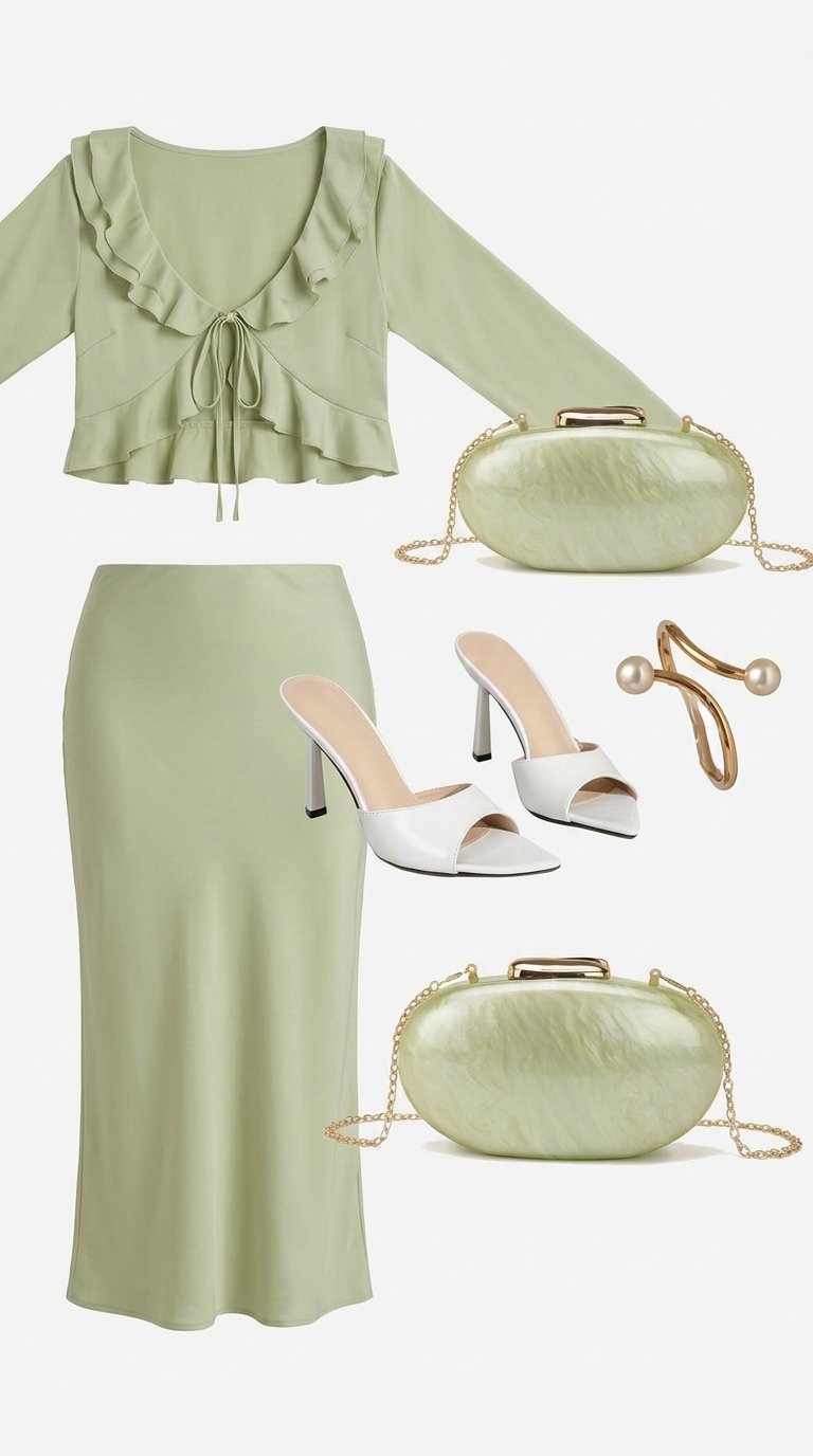 Conjunto de Saia Glam Resort Verde Sálvia Feminino