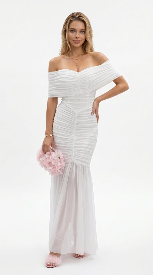 Conjunto de Vestido Sereia Romântico Ombro a Ombro para Mulheres
