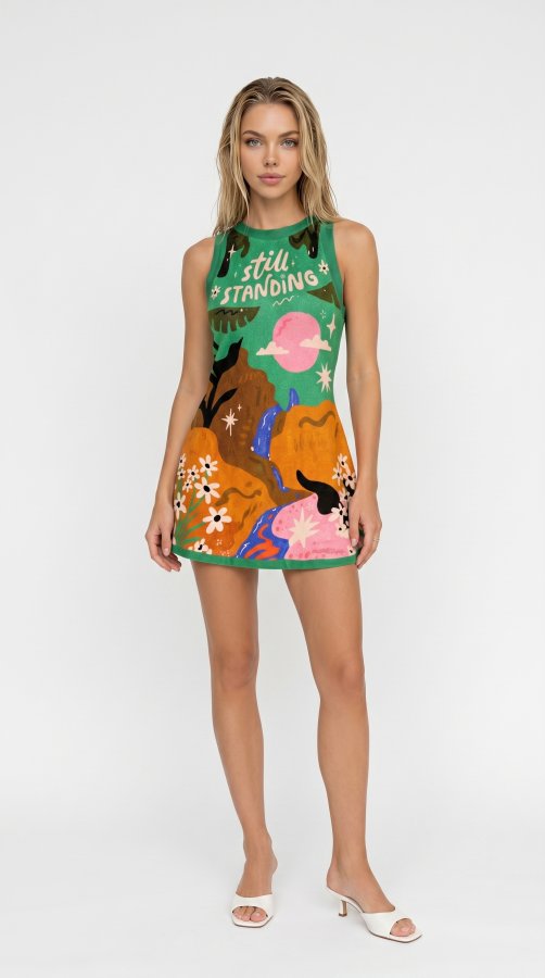 Damen Print Ärmelloses Kleid