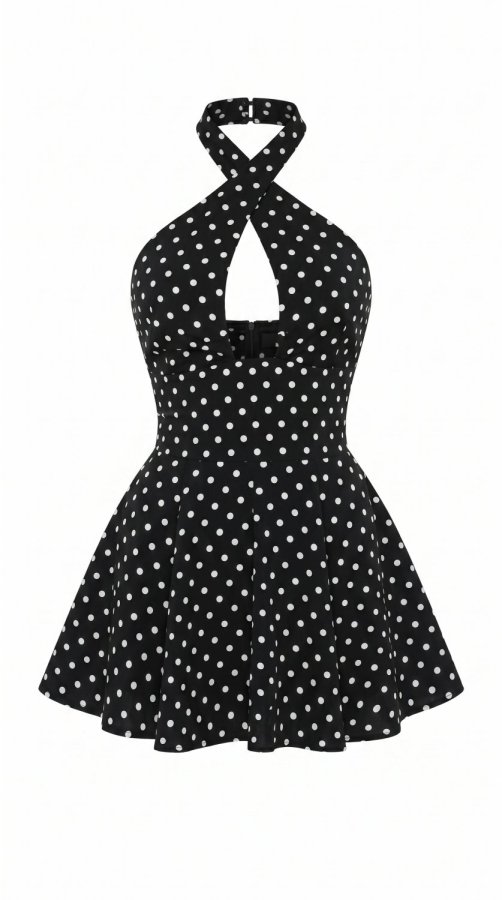 Robe Mini Halter à Pois pour Femmes