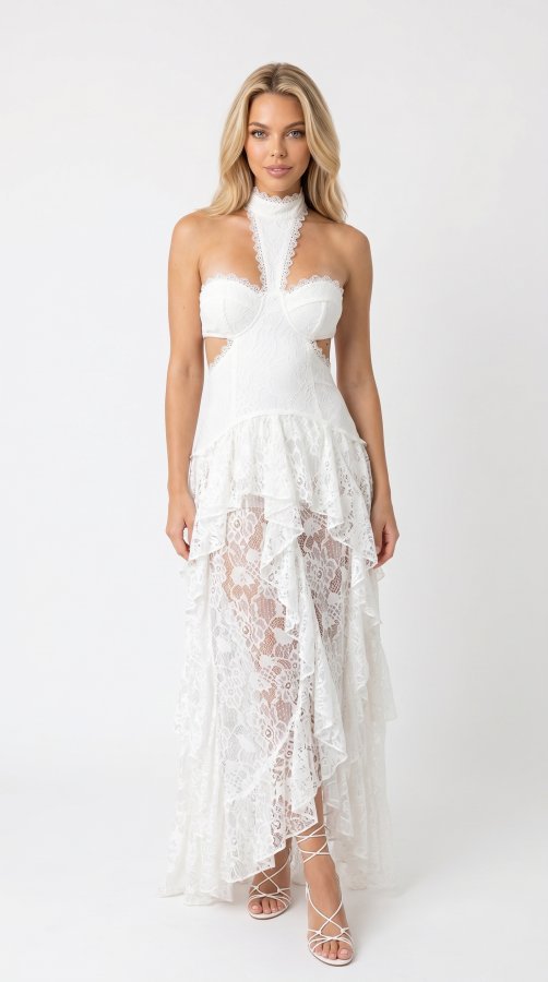 Sexy Lace Patchwork White Dress