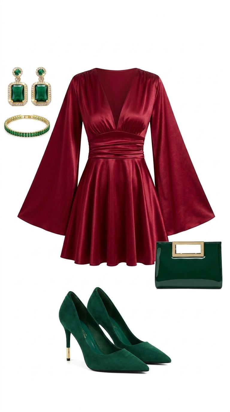 Vestido de Cóctel Lujoso Esmeralda y Rubí