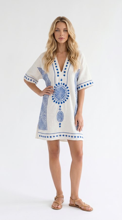 Vestido de Playa Suelto de Cuello en V para Mujer Verano