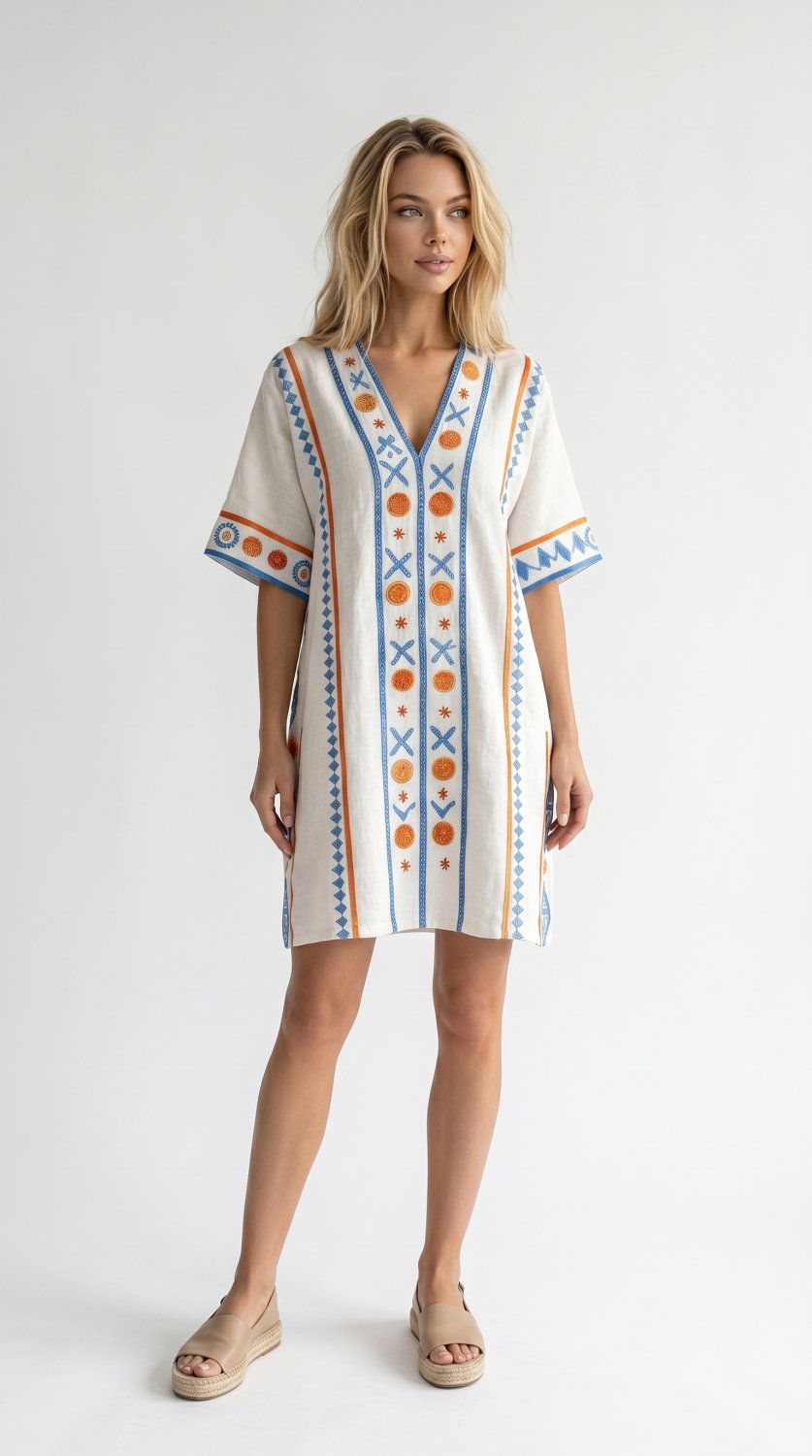 Vestido de Praia Solto com Decote em V para Mulheres no Verão