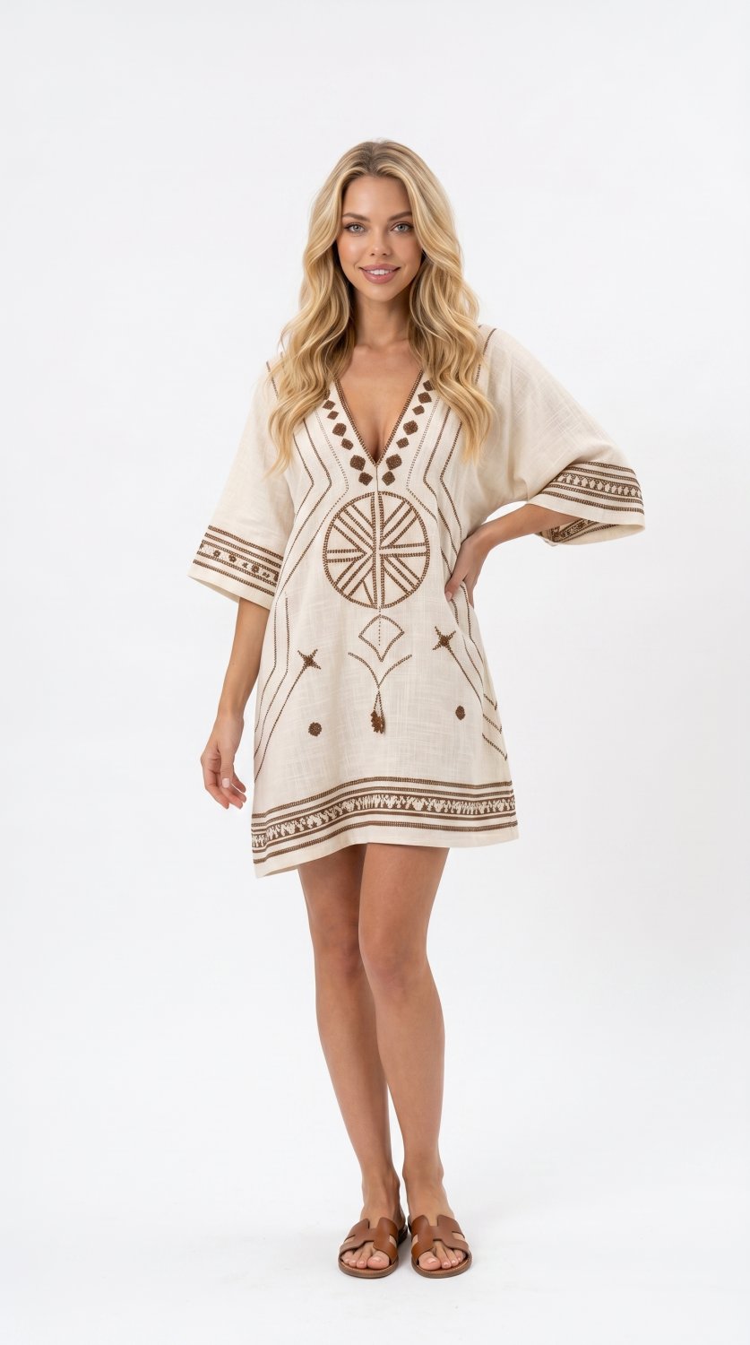 Vestido de Praia Solto Feminino com Decote em V de Verão