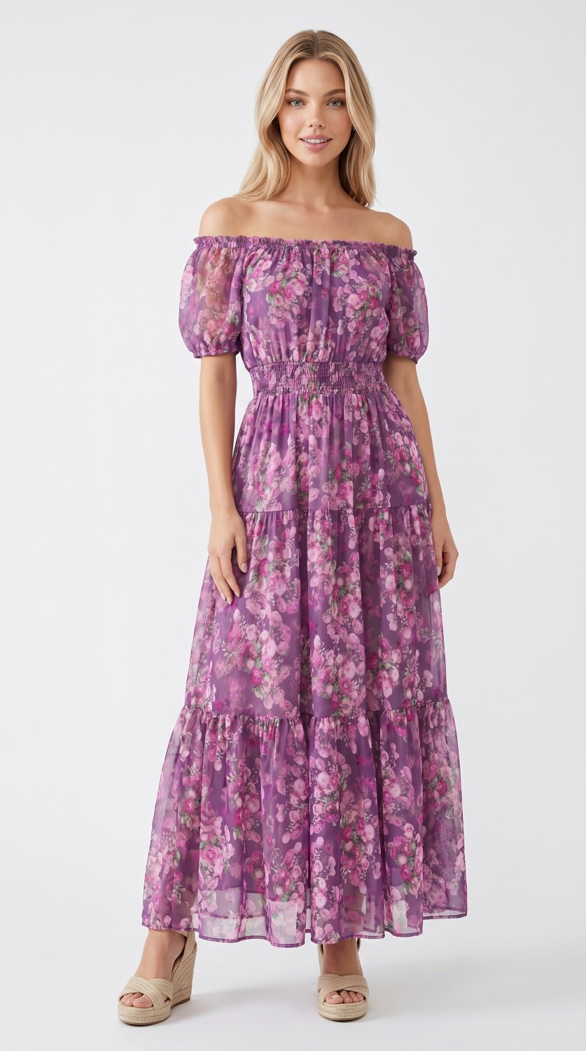Vestido Maxi Bohemio Floral de Algodón y Lino para Mujer
