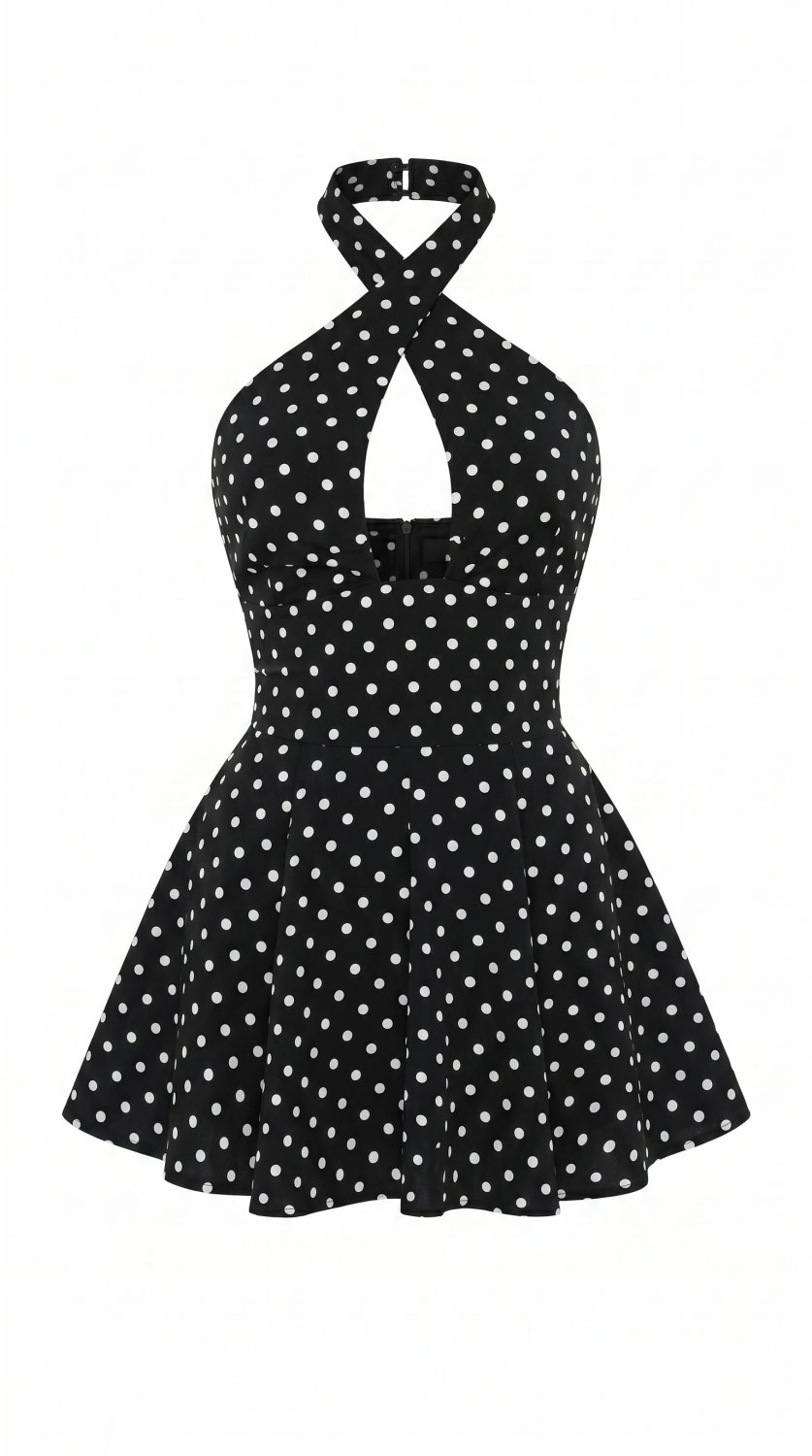 Vestido Mini Halter de Lunares para Mujer