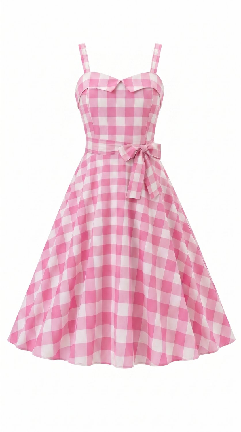 Vestido Swing Xadrez Rosa Feminino