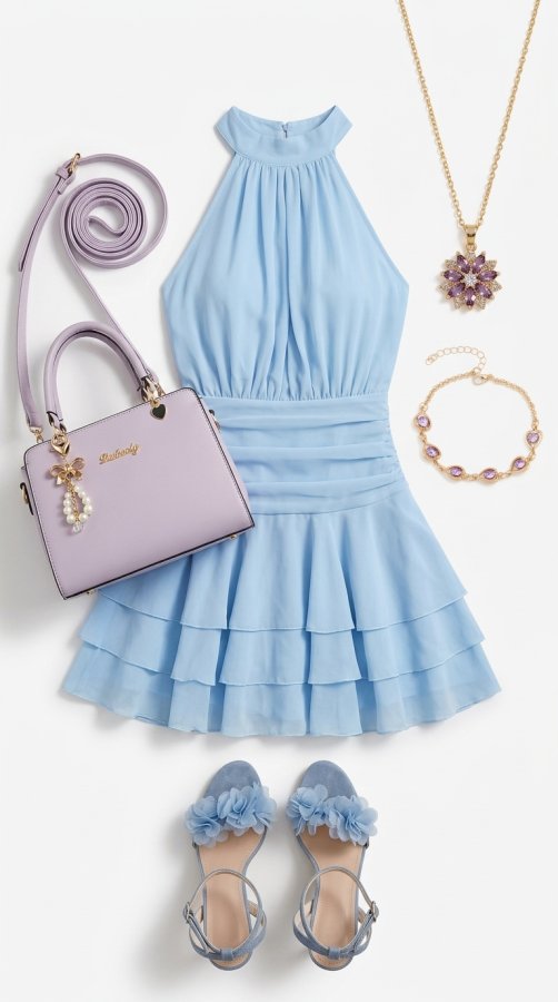 Women's Romantic Backless Tiered Dress Ensemble